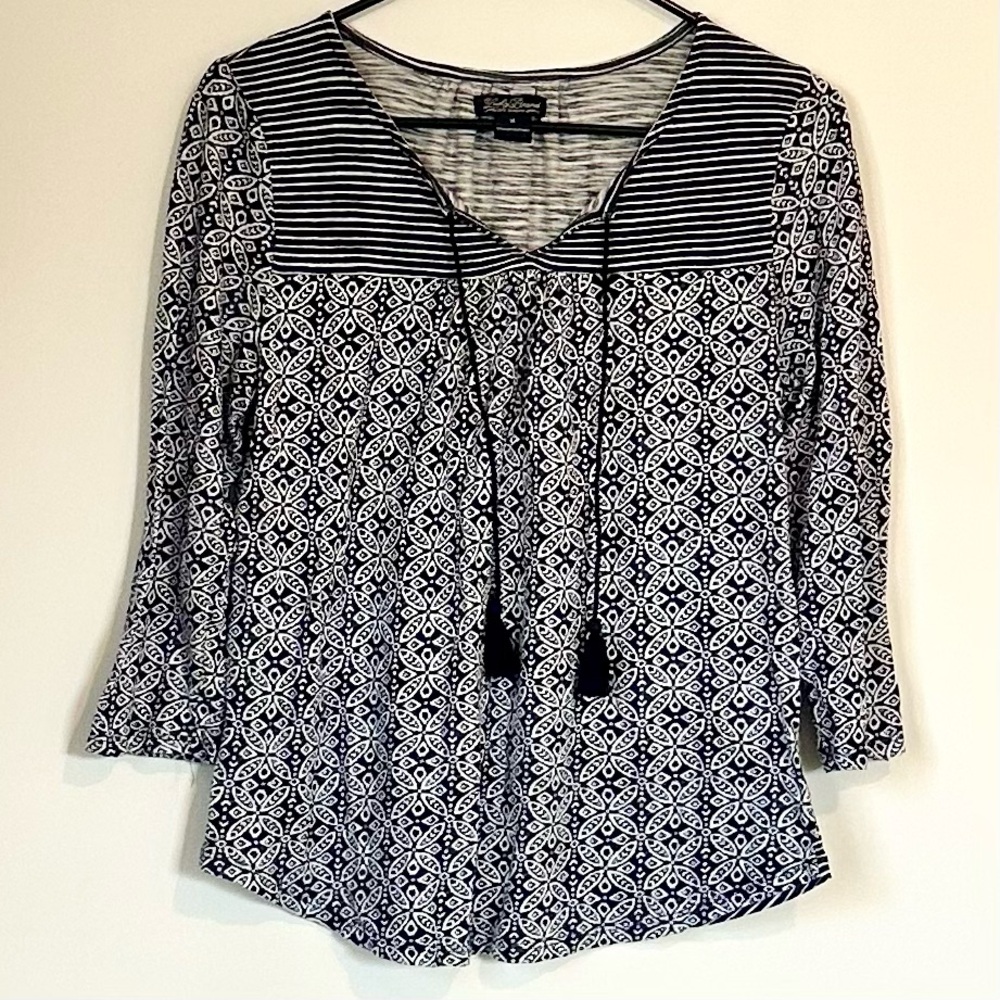 Lucky Brand Lightweight Geometric Blouse with Tassels - Size: Medium